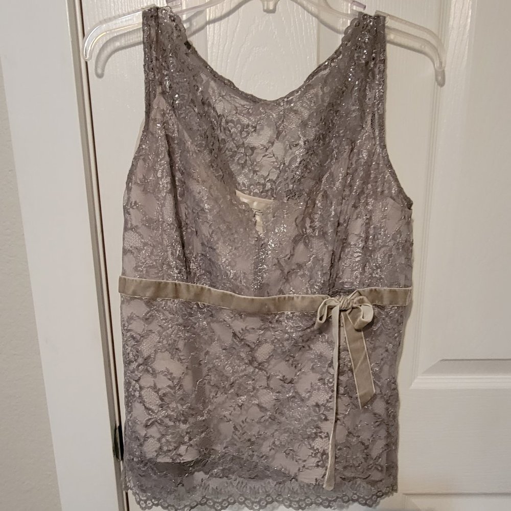 Ann Taylor Loft  Gray with silver sparkle lace top